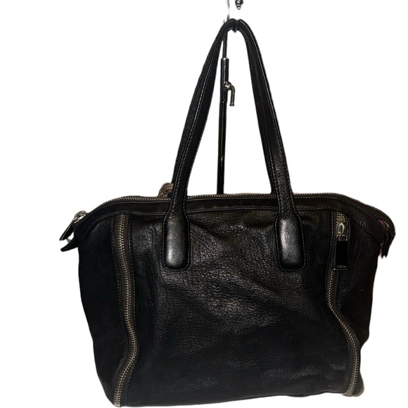 FURLA AMAZZONE BLACK with BLACK ZIPPER STUD SATCHEL Made In Italy $698 EUC - Picture 4 of 11